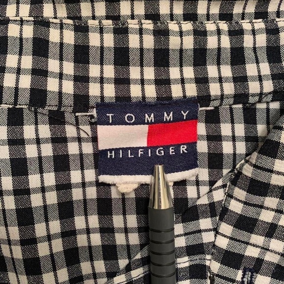 VINTAGE 80S TOMMY HILFIGER BLACK WHITE CHECK SHIRT POLY XL NEW WAVE NYC - Picture 4 of 4